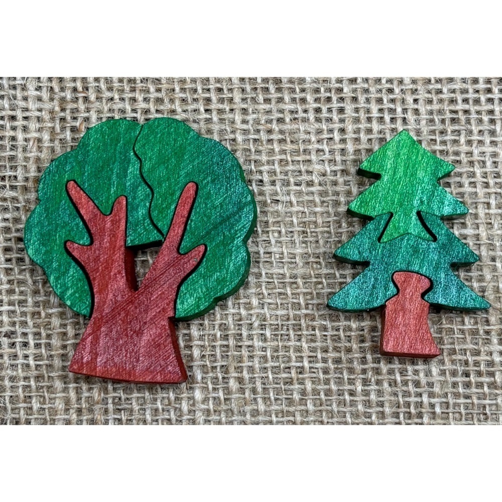 Miniature Tree Puzzle Figure Pieces Hand Painted Crafts Nature Botanical - Picture 2 of 5